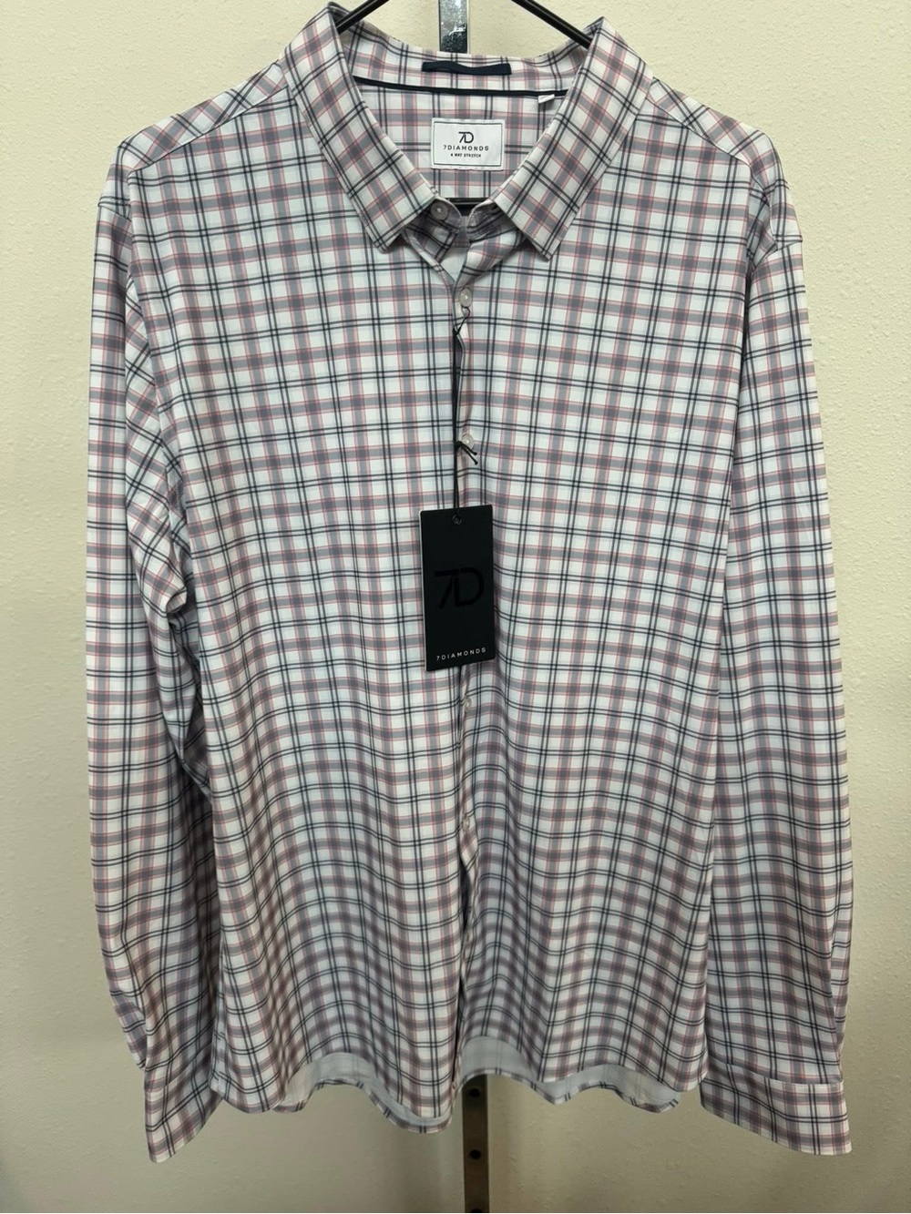 7 Diamonds Men's Pink & Gray Plaid Button-Down Shirt size Xl